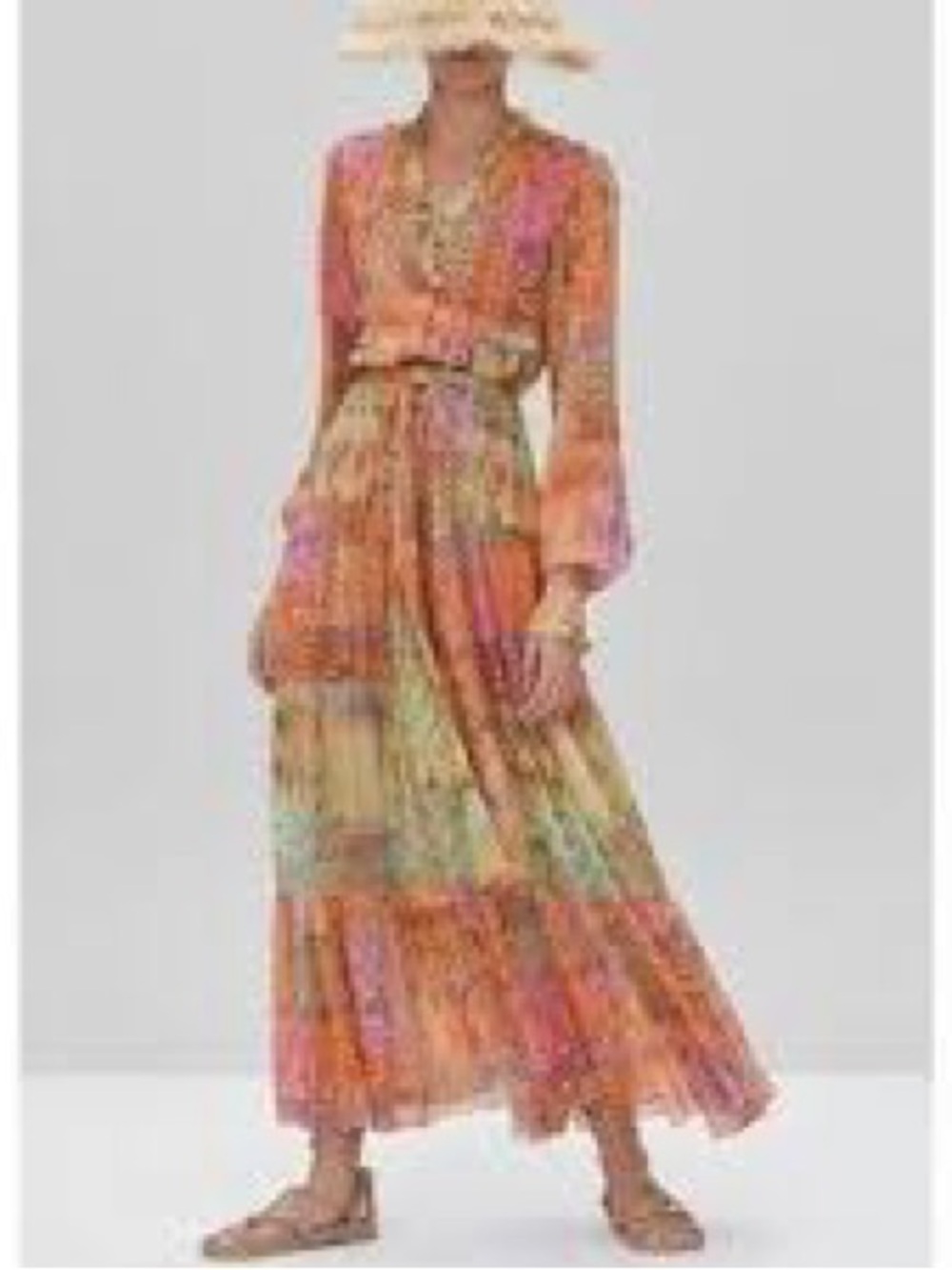 Alexis Paisley Tiered Maxi Dress in Pink, Green & Orange Size S NWOT - Picture 4 of 4